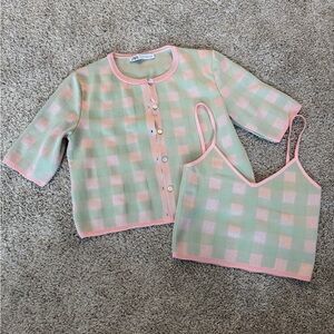Zara Green and Pink Checkered Top Set